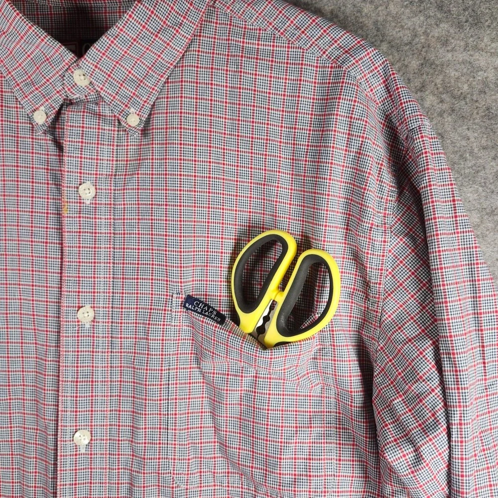 VTG Chaps Ralph Lauren Men Plaid Button Down Shirt Red Blue White Size XL Casual